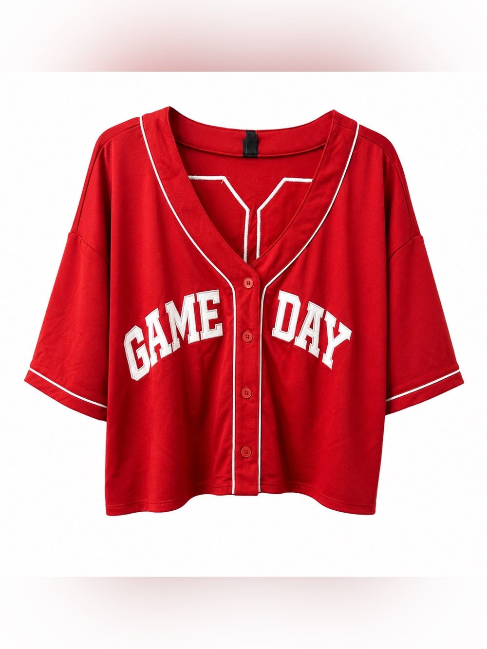 Game Day Red Oversized Cropped Jersey Top Women’s XXL Button Front wildfable NWT